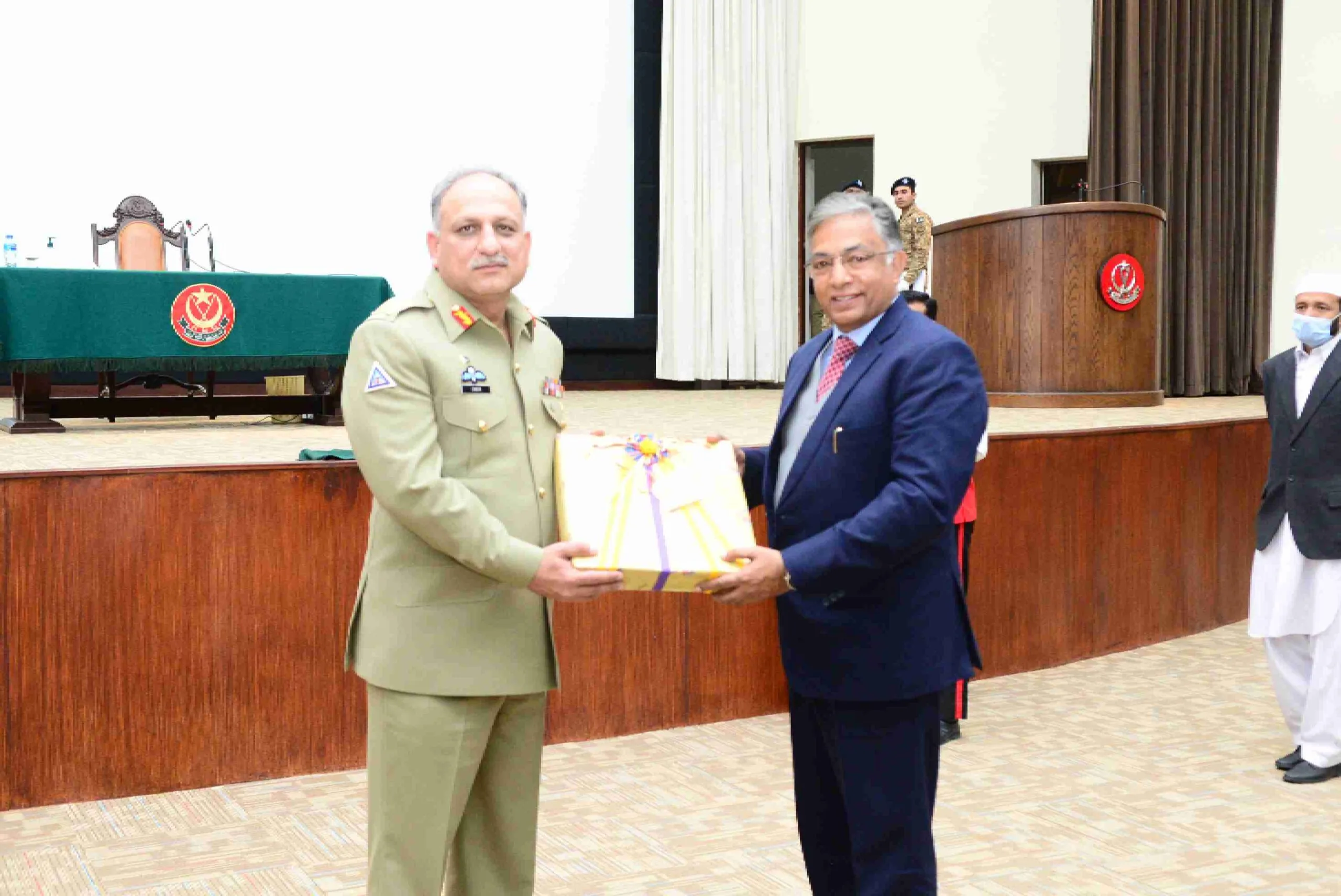 Modernage officials military ceremony formal handshake