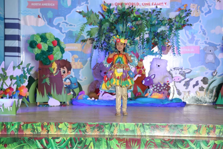 Girl on stage in colorful costume performance